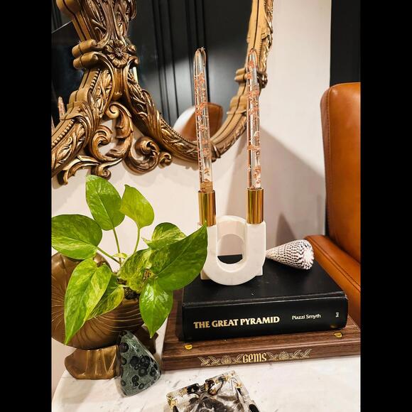 Vintage Gregorian Lucite Candlesticks With Copper Flakes Non-Burning Lucite - Picture 5 of 7